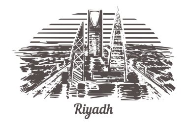 Riyad manzarası elle çizilmiş. Riyad kroki tarzı vektör çizim.