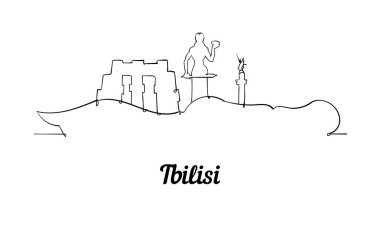 Bir çizgi stili Tbilisi manzarası. Basit modern minimaistic stil vektör.