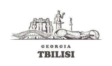 Tbilisi kroki manzarası. Tiflis, Gürcistan el vektör çizim çekilmiş.