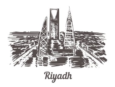 Riyad manzarası elle çizilmiş. Riyad kroki tarzı vektör çizim.
