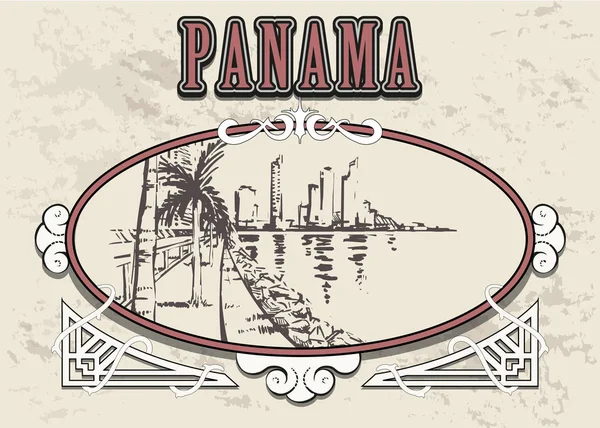 Praia de pedra do Panamá com palmeiras. Ilustração vetorial da cidade do Panamá — Vetor de Stock