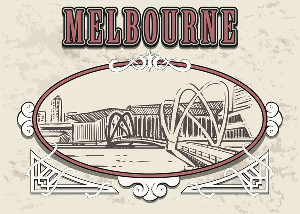 Melbourne bridge skizze. Melbourne handgezeichnete Vektorillustration — Stockvektor