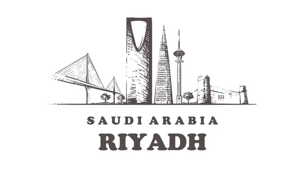 Riyadh skyline, Riyadh vintage vector ilustración, edificios dibujados a mano . — Vector de stock
