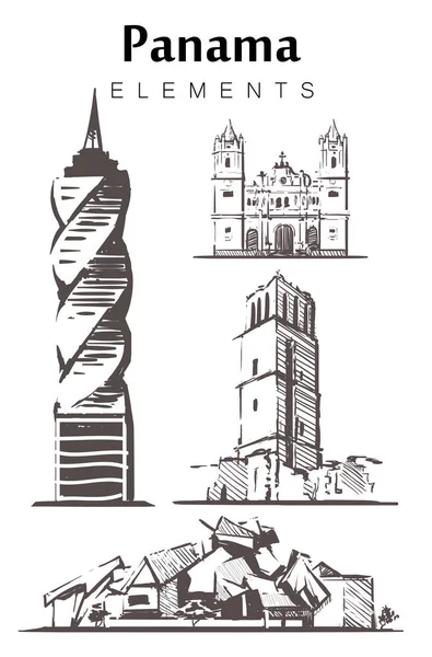 Set of hand-drawn Panama buildings elements sketch vector illustration. — Stock Vector