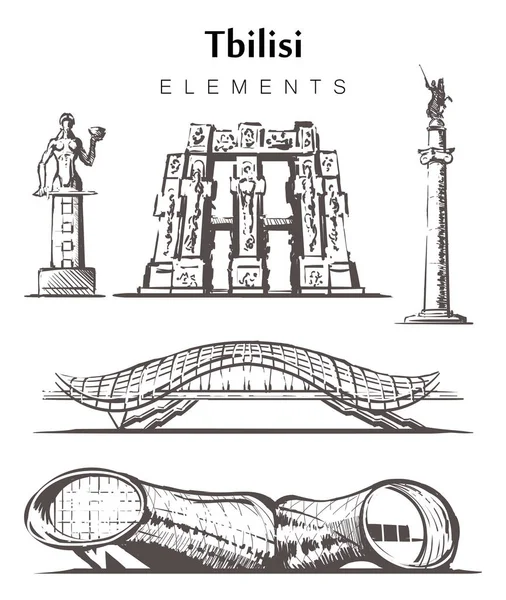 Conjunto de edifícios Tbilisi desenhados à mão. Elementos de Tbilisi esboço ilustração vetorial . —  Vetores de Stock