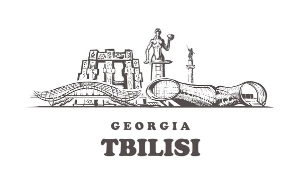 Schizzo di Tbilisi skyline. Tbilisi, Georgia disegno vettoriale disegnato a mano . — Vettoriale Stock