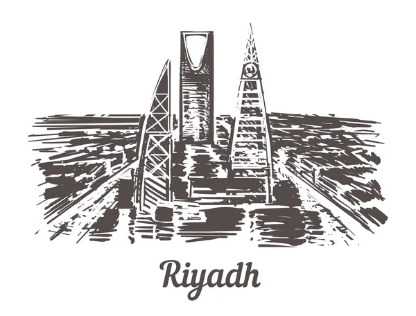 Riad skyline dibujado a mano. Riad bosquejo estilo vector ilustración . — Archivo Imágenes Vectoriales