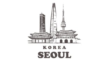 One line style Seoul skyline. Simple modern minimaistic style vector. Isolated on white background. clipart