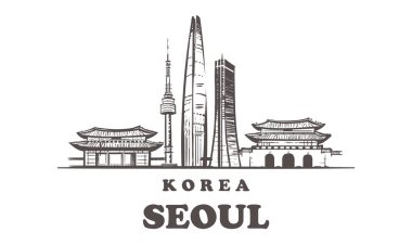 Seoul sketch skyline. Korea, Seoul hand drawn vector illustration. Isolated on white background. clipart