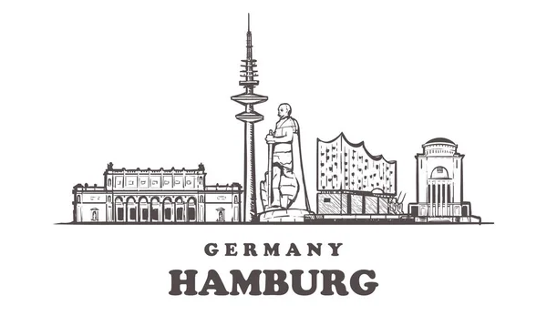 Hamburg Kroki Manzarası Almanya Hamburg Elle Çizilmiş Vektör Çizim Beyaz — Stok Vektör