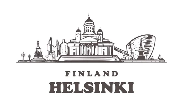 Esboço Helsínquia Skyline Finlândia Helsínquia Ilustração Vetorial Desenhada Mão Isolado —  Vetores de Stock