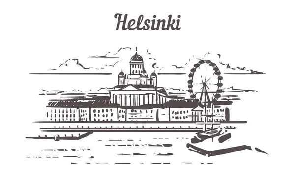 Helsinki Skyline Dibujado Mano Helsinki Dibujo Estilo Vector Ilustración Aislado — Vector de stock