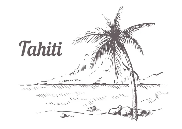 Palm Beach Tahiti ručně kreslené. Tahiti skica vektorové ilustrace — Stockový vektor