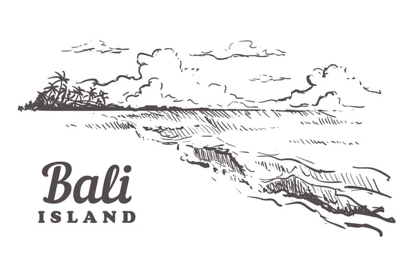 Playa Con Palmeras Bali Dibujo Dibujado Mano Bali Ilustración Aislado — Vector de stock