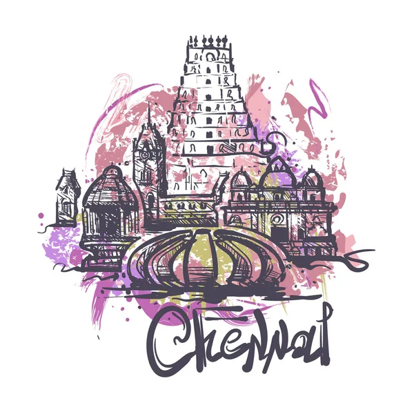 Chennai Dibujo Abstracto Color Chennai Dibujo Vector Ilustración Aislado Sobre — Vector de stock