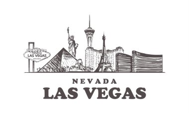 Las Vegas kroki manzarası. Nevada, Las Vegas elle çizilmiş vektör çizim.