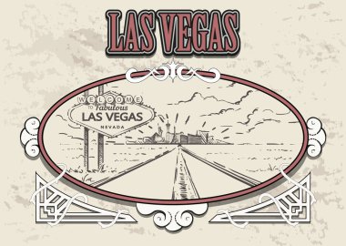 Las Vegas yol işareti kroki ile. Las Vegas el çizilmiş vektör