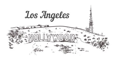 Mount Hollywood kroki. Los Angeles el vintage vektör çizim çekilmiş.