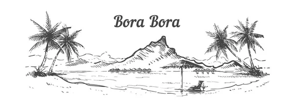 Палм-Біч Бора-Бора острів рука звернено, ескіз векторну ілюстрацію — стоковий вектор