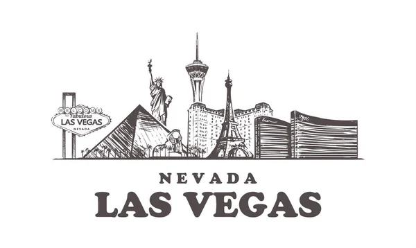 O skyline de Las Vegas. Nevada, Las Vegas ilustração vetorial desenhada à mão . — Vetor de Stock