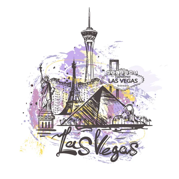 Dessin couleur abstrait de Las Vegas. Illustration vectorielle de croquis de Las Vegas — Image vectorielle