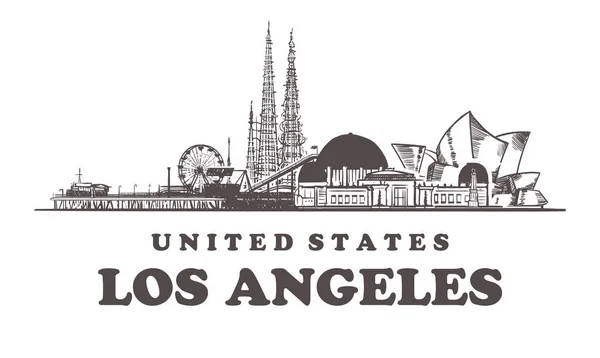 De skyline van de schets van de Los Angeles. California, Los Angeles hand getrokken vectorillustratie. — Stockvector