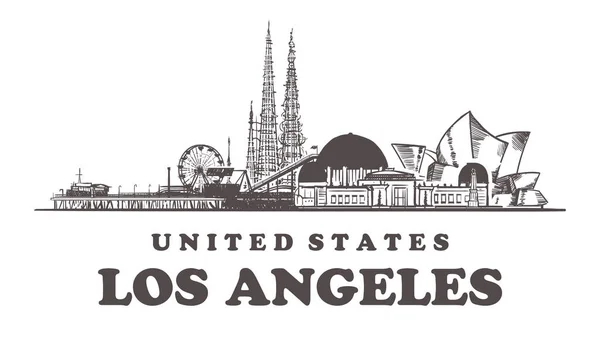 Los angeles skizziert die Skyline. Kalifornien, los angeles handgezeichnete Vektorillustration. — Stockvektor