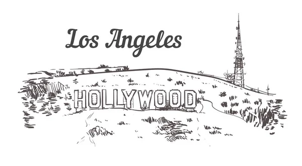 Эскиз горы Голливуд. Винтажная векторная иллюстрация Лос-Анджелеса . — стоковый вектор