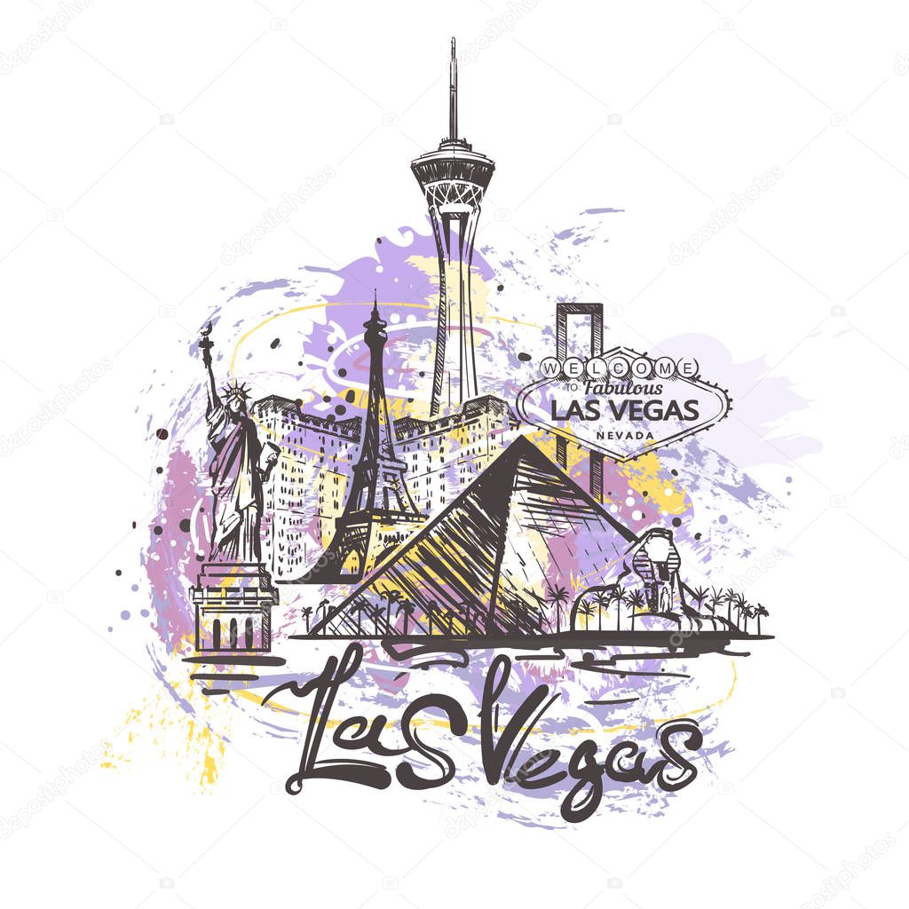 Las Vegas abstract color drawing. Las Vegas sketch vector illustration