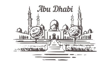 Şeyh Zayed camii çizimi çizildi. Abu-Dabi vektör illüstrasyonu
