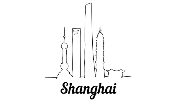 One line style Shanghai skyline. Simple modern minimaistic style vector. — Stock Vector