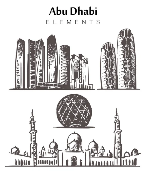 Set of hand-drawn Abu Dhabi buildings elements sketch vector illustration. — Stock Vector