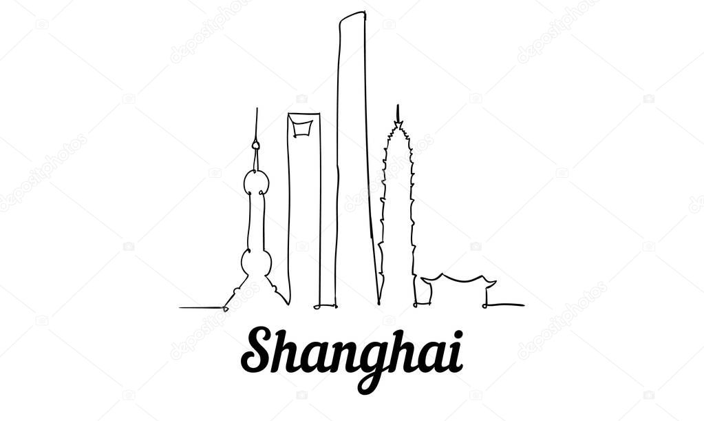 One line style Shanghai skyline. Simple modern minimaistic style vector.