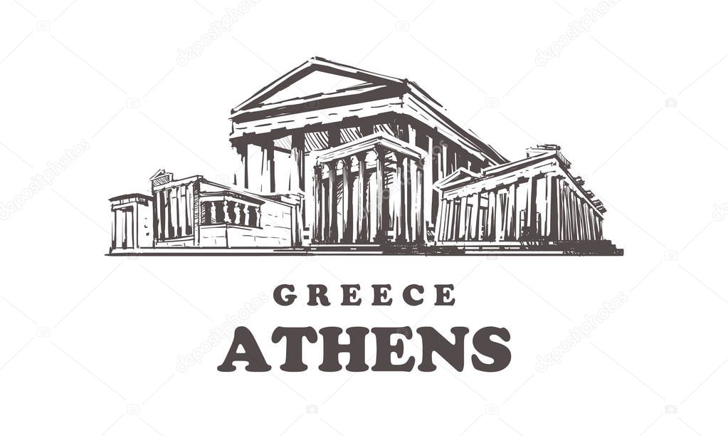 Athens sketch skyline. Greece, Athens hand drawn vector illustration.