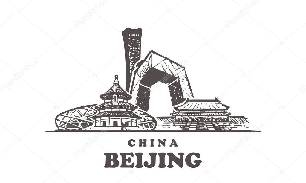 Beijing sketch skyline. China, Beijing hand drawn vector illustration.