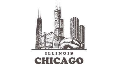 Chicago sketch skyline. Illinois, Chicago hand drawn vector illustration. clipart