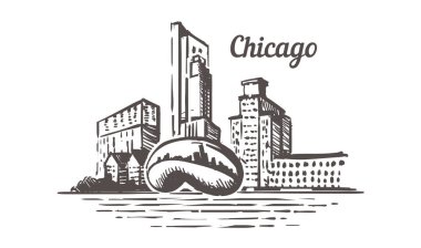 Chicago silüeti. Illinois, Chicago el çizimvektör illüstrasyon.