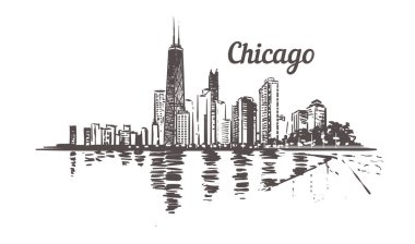 Waterfront Chicago çizimi. Chicago silueti izole