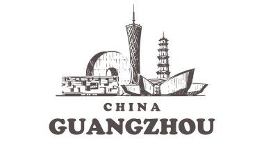 el çizilmiş Guangzhou binalar elemanları kroki vektör illüstrasyon.