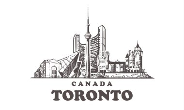 Toronto çizim silueti. Kanada, Toronto el çizilmiş vektör illüstrasyon.