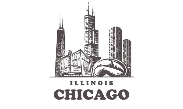 Chicago silüeti. Illinois, Chicago el çizimvektör illüstrasyon.