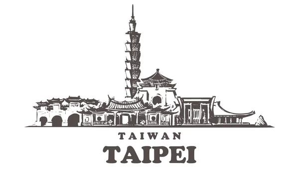 Taipei sketch skyline. Taiwán, Taipei ilustración vectorial dibujado a mano . — Vector de stock