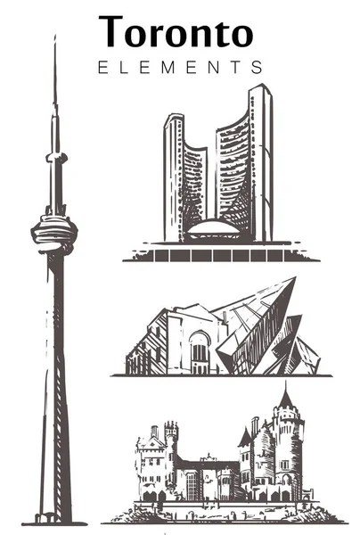 Toronto eskiz siluetini belirledi. Kanada, Toronto el çizilmiş vektör illüstrasyon.