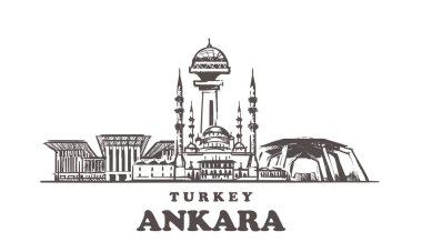 Ankara silüeti. Türkiye ve Ankara el çizilmiş illüstrasyon.