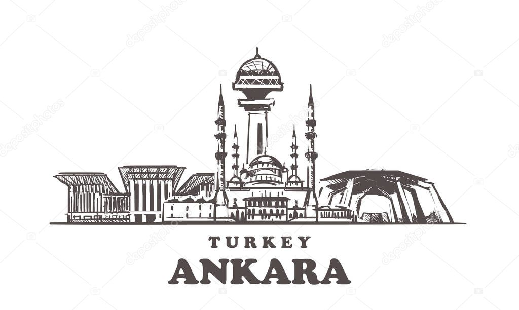 Ankara sketch skyline. Turkey, Ankara hand drawn illustration.