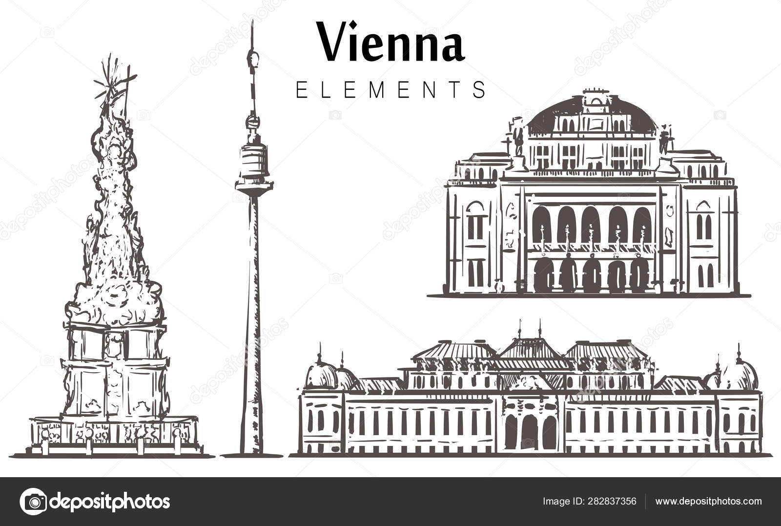 Set of handdrawn Vienna buildings, Vienna elements sketch vector