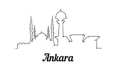Tek satır tarzı Ankara silueti. Basit modern minimalist stil vektörü.