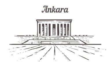 Ankara ufuk çizgisi krokisi, tkabir el çizimi illüstrasyon