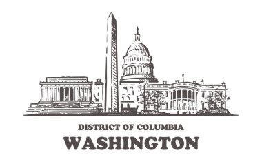 Washington silüeti. Washington, District of Columbia el çizilmiş vektör illüstrasyon.