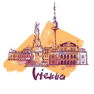 Viyana soyut renk çizimi. Viyana çizim vektör illüstrasyon